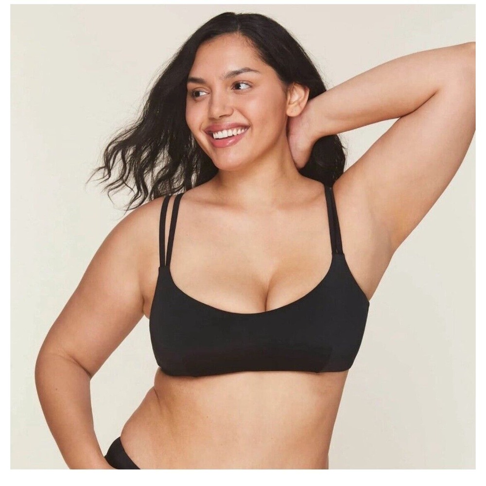 Andie Swim Black The Rockaway Scoop Neck Minimalist Bikini Top Size Medium NWT